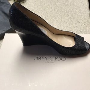 Jimmy Choo black glitter wedge.Sz 39